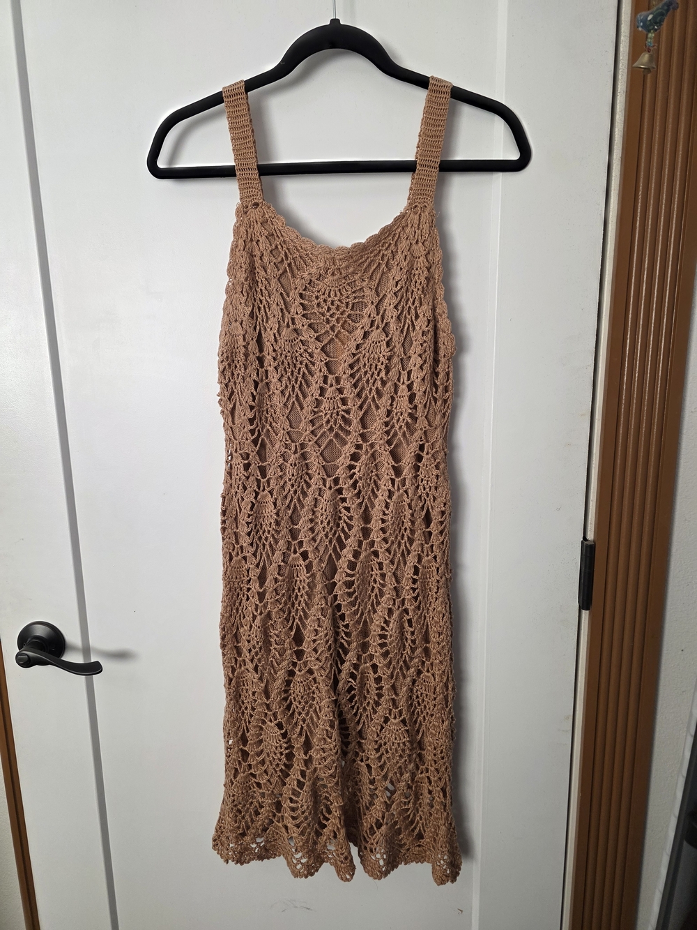 Crochet Midi Dress in Tan